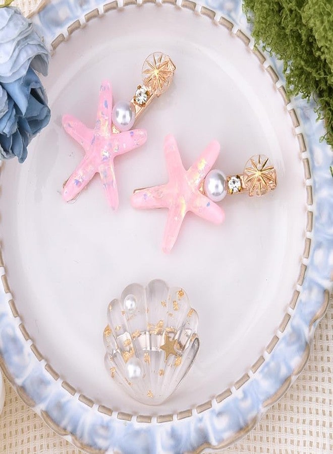 Sdopbinbin Starfish Seashell Hair Accessories for Women Girls Kids Pink Starfish Hair Clip Halloween Hair Clips Barrette for Women Sea Star Shell Hair Clip Beach Ocean Hair Clips for Girls Seashell Hairpins 3Pcs - Image 3